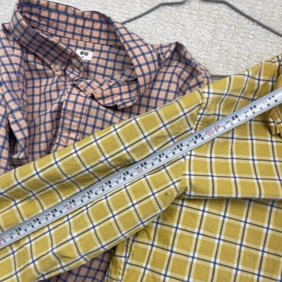 Lot x2 Uniqlo Long sleeve Shirt Mens M Check Plaid Button Up Pink / Yellow - Picture 7 of 12